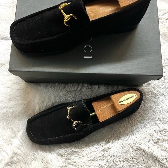 GUCCI BLACK SUEDE HORSEBIT LOAFERS EU SIZE 40E LEATHER SOLE BOX DUSTBAG MINT - Picture 9 of 15